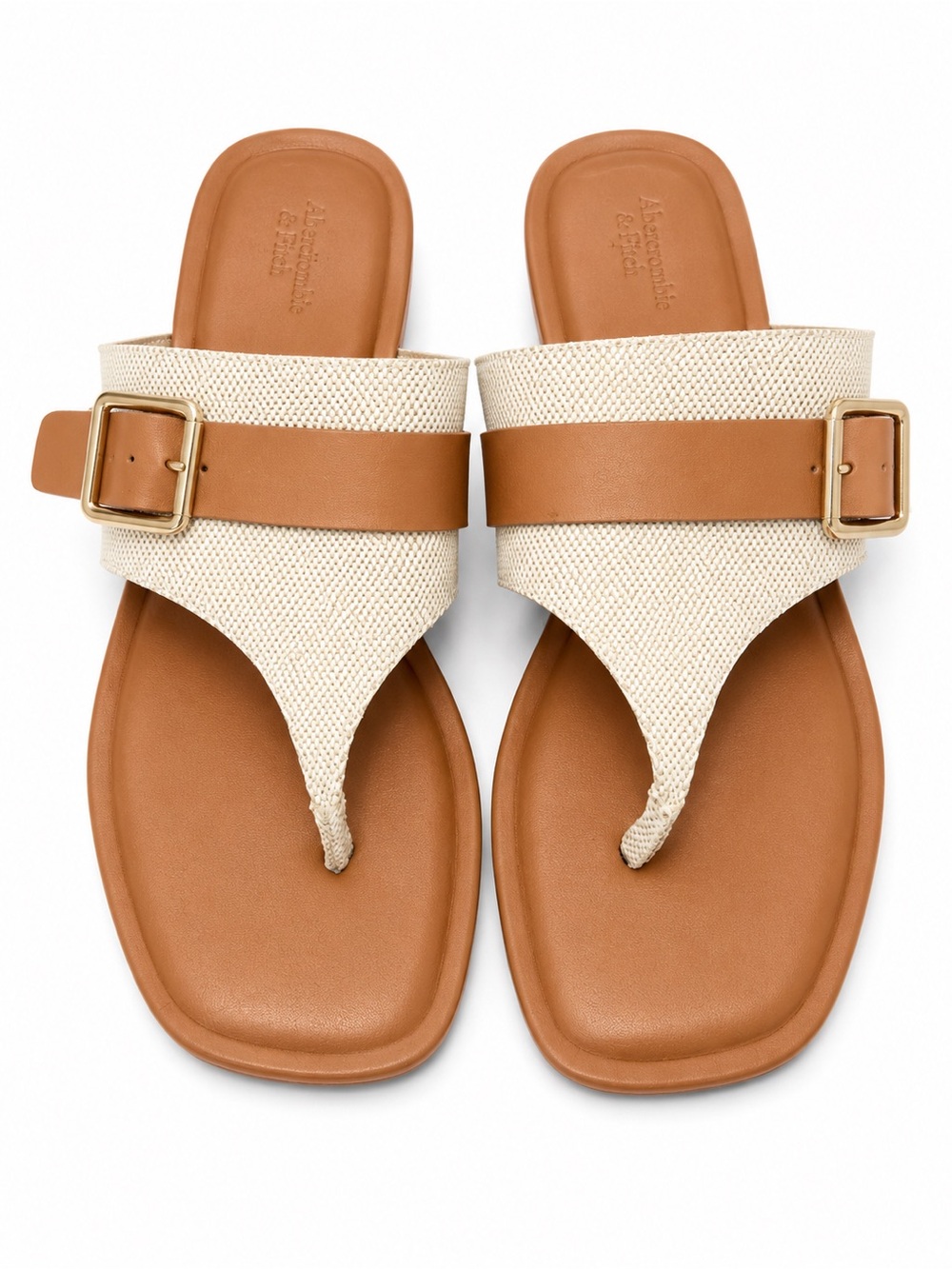 Nordstrom Rack Neutral Beige and Tan Leather-Trim Thong Sandals 6M
